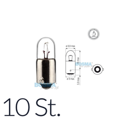 10x żarówka 12V 4W BA9S T4W z oznaczeniem E