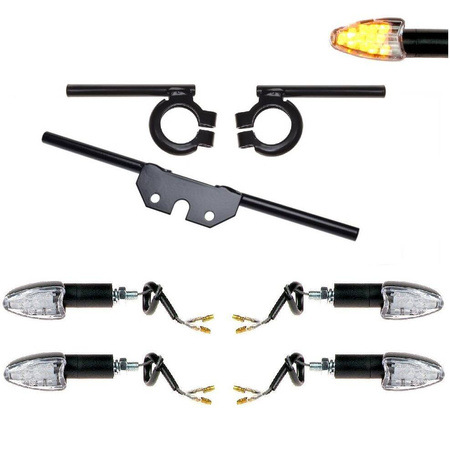 Pointed LED Turn Signal Set + Mount 12V for Simson S50/S51/S70 - Black
