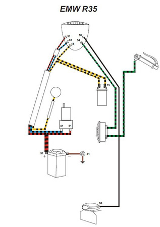 Kabelbaum für EMW R35 mit Bremslicht (mit farbigem Schaltplan)