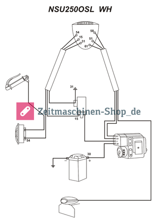 Cable harness with cotton + circuit diagram for NSU 250 OSL WH