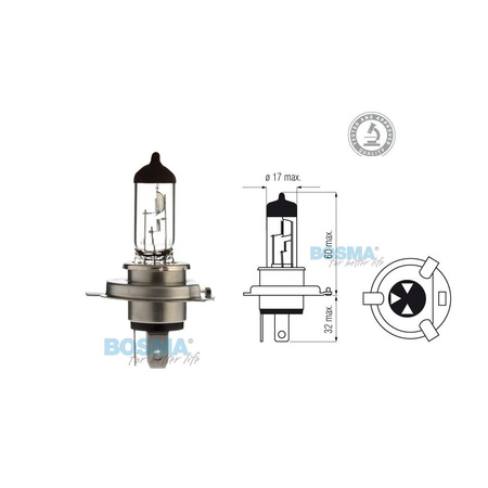 Incandescent bulb halogen H4 HS1 12V 35 / 35W PX43T with E-approval mark in a box