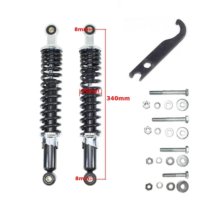 340mm Rear Shock Absorber Set + Hook Wrench & Bolts for Simson S51/SR50