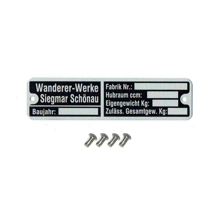 Type plate + notched nail suitable for Wanderer-Werke Siegmar Schönau