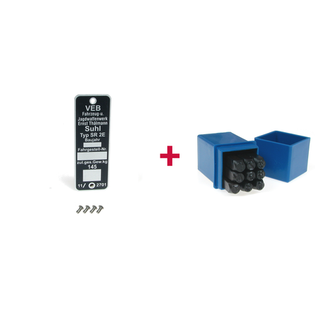 Type plate + punch numbers set 4mm for Simson SR2 E on the control head - angular