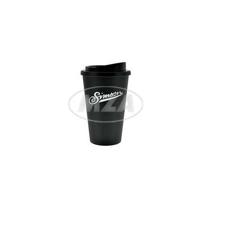 SIMSON 350ml Insulated Motorcycle Travel Mug - Screw Lid, Black