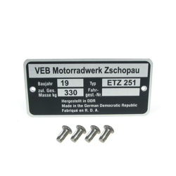 Typenschild mit 4 x Kerbnagel für MZ ETZ251