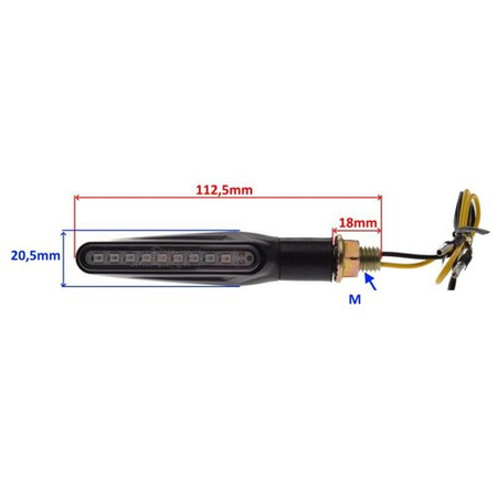 Dynamic sequential LED turn signal, black for motorcycle - E24, M10x1.5