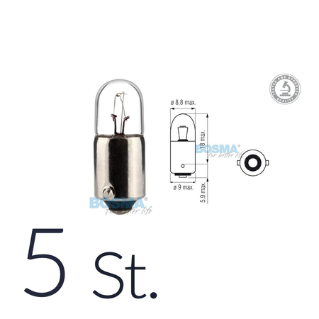 5x 12V 4W BA9S T4W Motorcycle Bulb Set, E‑Mark Approved