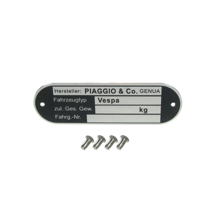 Typenschild Blanco + Kerbnagel für Piaggio V50 PV PK PX Sprint Rally - Rund