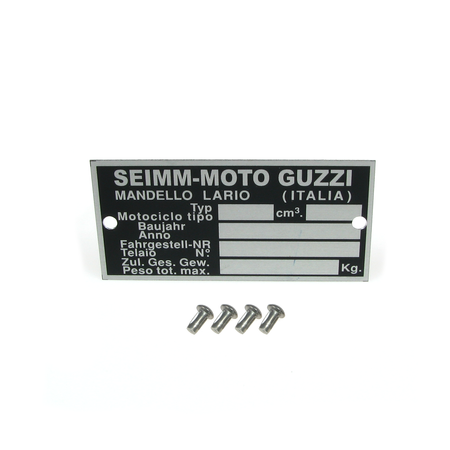 Typenschild Blanco mit 4x Kerbnagel für MOTO GUZZI "Seimm-Moto Guzzi"