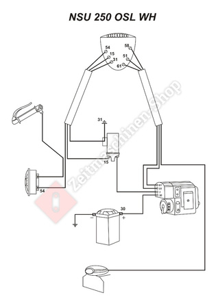 Cable harness for NSU OSL 250 WH (with circuit diagram)