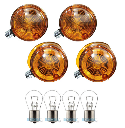 Set 4x Blinker (vorn + hinten) + 4x Glühbirne 12V P21W (E) für Simson S50 S51 MZ