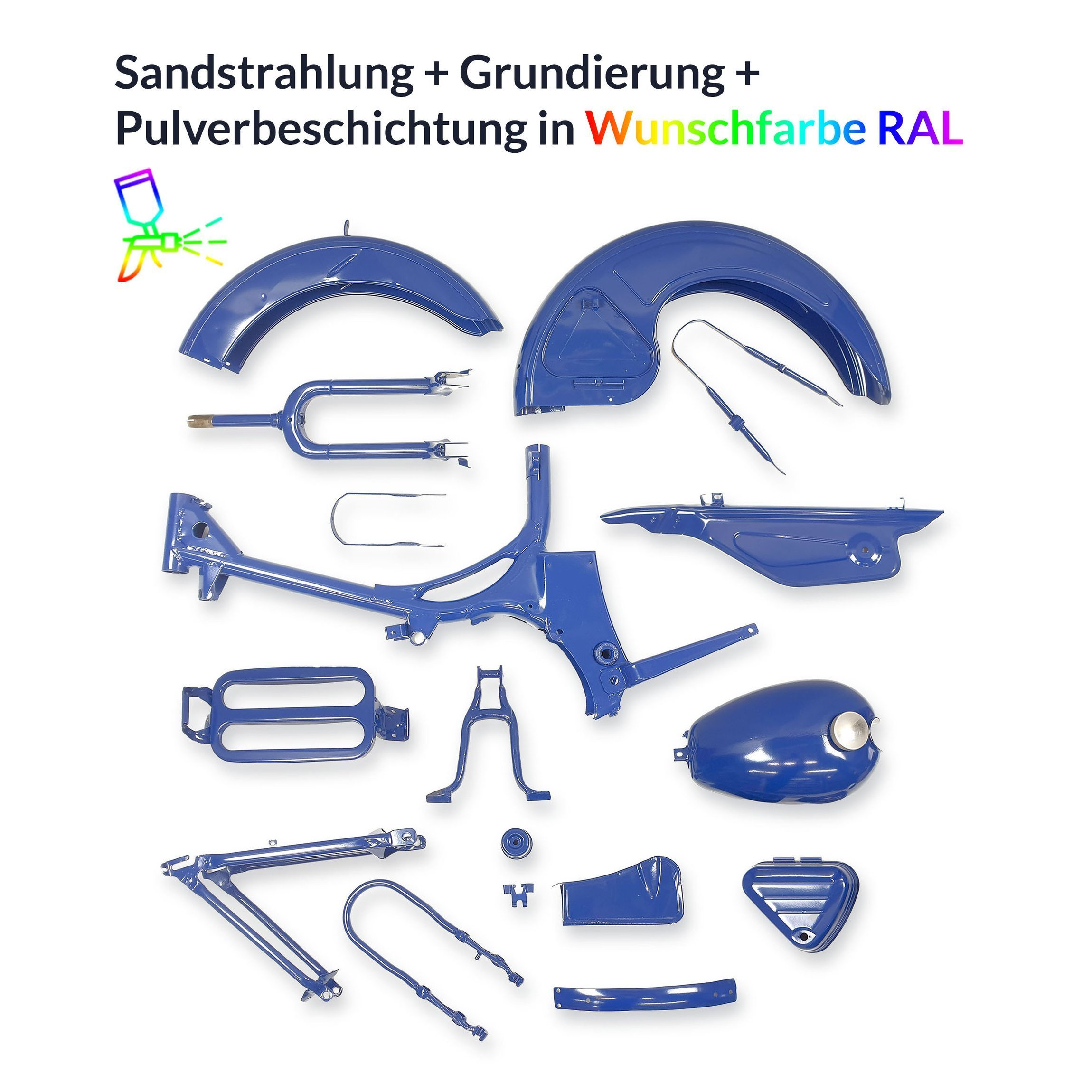 PULVERBESCHICHTUNG Simson Schwalbe KR51/1/2 Rahmen deals Anbauteile