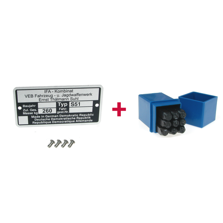 Set Typenschild + Schlagzahlen 4mm + 4xKerbnagel passend für Simson S51