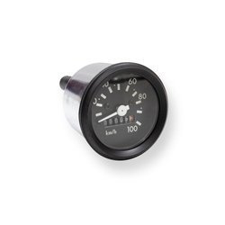 Title: Speedometer Ø60 100 km/h w/ Turn Indicator for Simson S50/S51

Description: 60mm 100 km/h speedometer with turn-signal indicator, black bezel