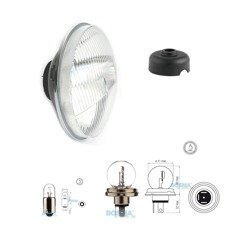 Headlight (domed glass) + rubber dust cap + bulbs for MZ ETZ/TS