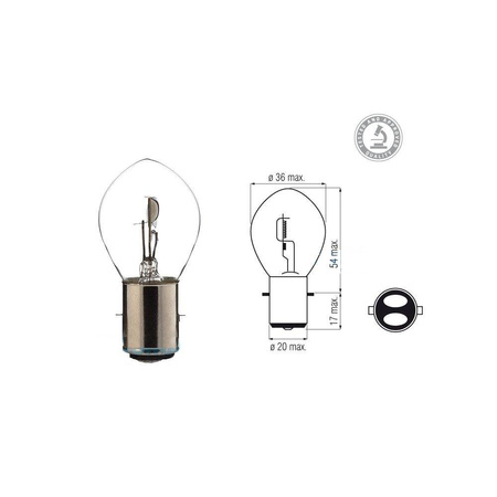 6V 35/35W BA20d S2 Dual Filament Motorcycle Headlight Bulb, E-mark