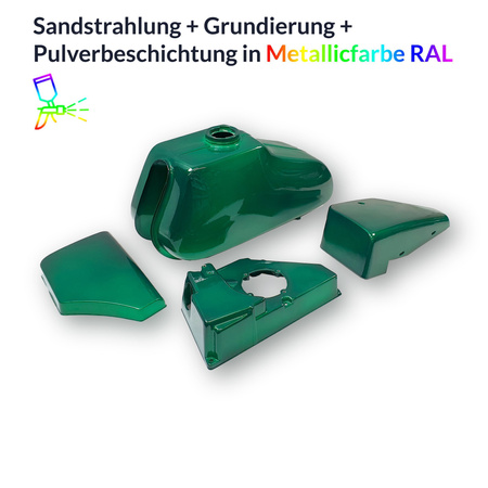 Powder-coated MZ ETZ Motorcycle Tank Set - Dark Green Metallic (Candy)