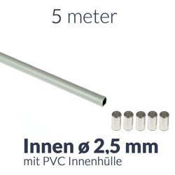 5m x Bowdenzughülle (grau) mit PVC Innen ø2,5 + 5x Endkappe für Moped, Motorrad