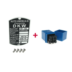 Tabliczka znamionowa + wybite numery + nacięty gwóźdź dla DKW RT 125 Chemnitz