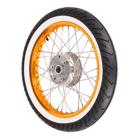Complete Rear Wheel for Simson – Orange Rim, Whitewall Tire