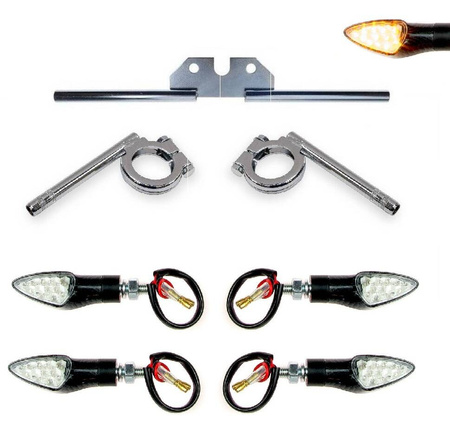 12V Chrome LED Indicator Set & Mount, Carbon Kidney for Simson S50/S51