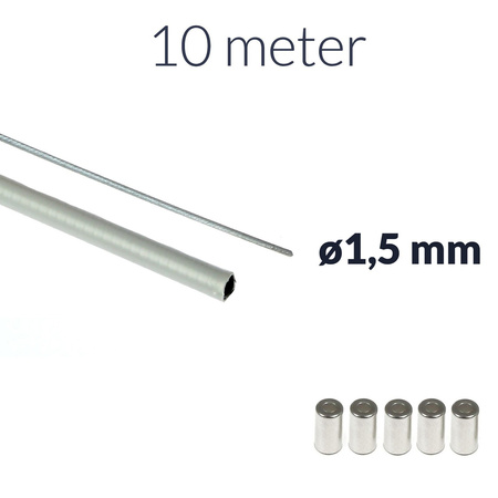 10m 1.5mm Inner Cable + 10m Grey Bowden Housing + 5 End Caps Motorbike/Moped