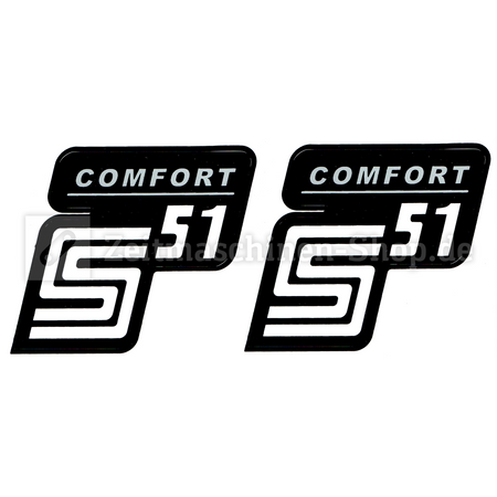 2x Simson S51 Comfort stickers - silver/white, UV-resistant, new