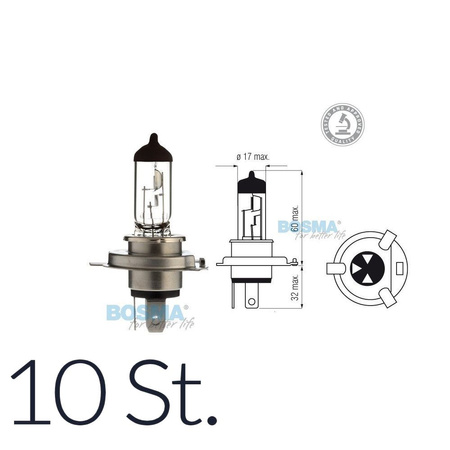 10x H4 Halogen Bulb 12V 60/55W P43t E-mark for MZ ETZ Motorcycle