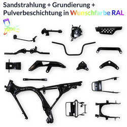 Pulverbeschichten Service Rahmen Teile Honda CY50 in Wunschfarbe RAL