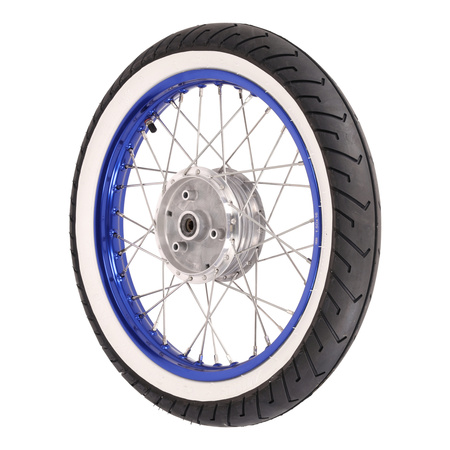 Complete Wheel for Simson Schwalbe KR51 & More — Blue-Anodized Whitewall
