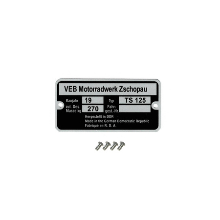 MZ TS 125 type plate with 4 fixing pins