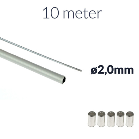 10m 2.0mm Inner Cable + 10m Gray Bowden Housing + 5 End Caps for Moped/Moto