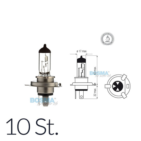 10x Glühlampe Halogen H4 HS1 12V 35/35W PX43T mit E-Prüfzeichnen - im Karton