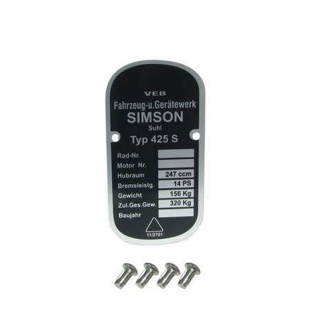 Type plate with 4 serrated nails for Simson 425 AWO Sport