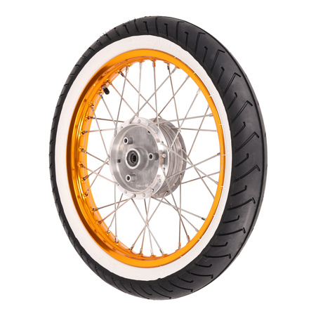Simson KR51 Complete Wheel — Orange Alloy Rim & Whitewall Tire