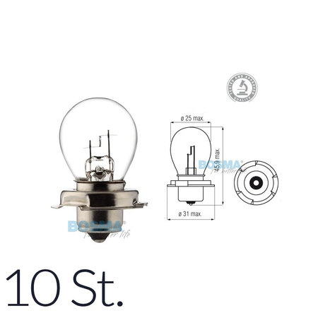 10x Glühlampe Glühbirne S3 P26s 12V 15W mit E-Prüfzeichnen - im Karton