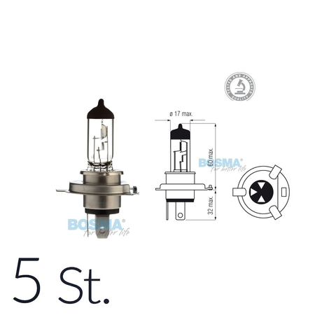 5x Glühlampe Glühbirne Halogen H4 24V 75/70W P43t mit E-Prüfzeichnen im Karton