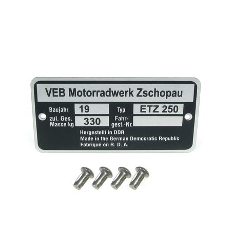 Tabliczka znamionowa z 4 gwoździami karbowanymi do MZ ETZ250