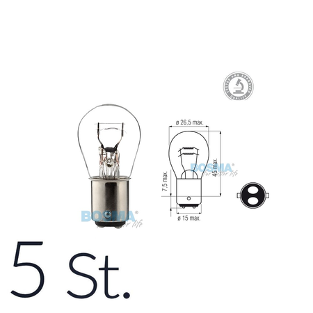 Pack of 5 12V 21/5W BAY15d Brake Light Bulbs E-approved for Motorcycles