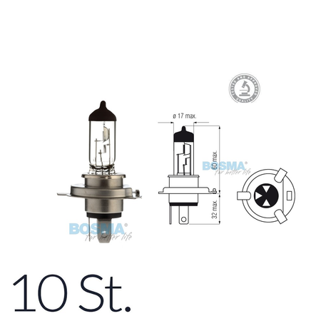 10x Glühlampe Glühbirne Halogen H4 24V 75/70W P43t mit E-Prüfzeichnen im Karton