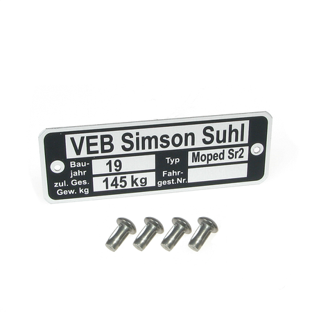 Simson SR2 replacement type plate with 4 rivets