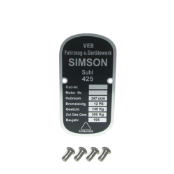 Type plate with 4 mounting rivets for Simson 425 AWO Touren