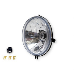 Scheinwerfer KLARGLAS (E)+ Glühbirnen H4 + Fixierring + Stecker für Simson SR50