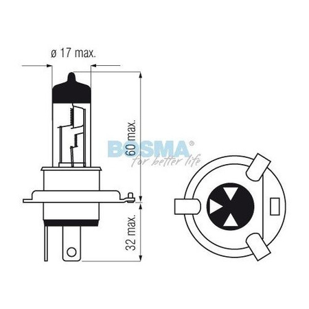 Incandescent halogen lamp H4 12V 60 / 55W P43T E-approval mark suitable for MZ ETZ, TS