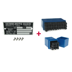 Tabliczka znamionowa + cyfry + litery dla MOTO GUZZI "Seimm-Moto Guzzi" Blanco