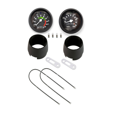 Speedometer & Tachometer +12V Bulb & Cable for Simson S50/S51, Black Ring