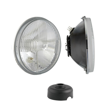 Headlight H4 (flat glass) + sealing cap for MZ ETZ, TS - branded goods