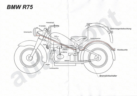 Wiring harness with cotton + wiring diagram for BMW R75