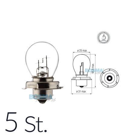 5x Glühlampe Glühbirne S3 P26s 12V 15W mit E-Prüfzeichnen